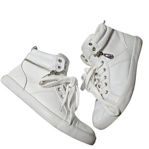 WHITE GUESS HIGH TOP SIDE ZIPPERED SHOES SIZE 9M